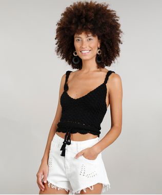 Regata-Cropped-Feminina-Dress-To-em-Croche-com-Tassel-Decote-V-Preta-9226941-Preto_1