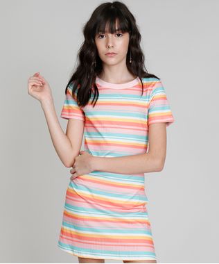Vestido-T-shirt-Love-Dress-Listrado-Manga-Curta-Coral-9303272-Coral_1
