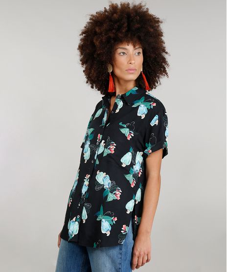 Camisa-Feminina-Ampla-Dress-To-Estampada-de-Caju-com-Bolso-Manga-Curta-Preta-9235167-Preto_1
