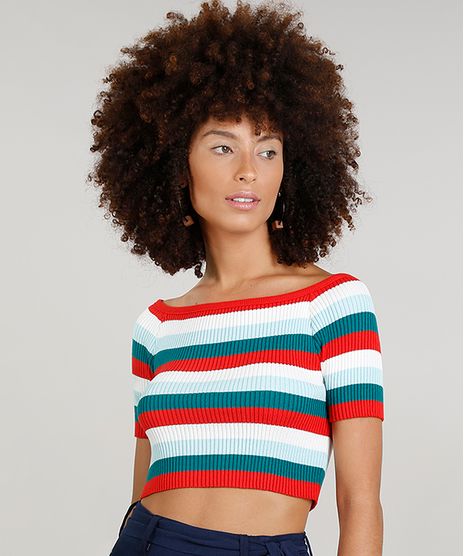 Blusa-Feminina-Cropped-Ombro-a-Ombro-Dress-To-Listrada-em-Trico-Manga-Curta-Verde-Claro-9282364-Verde_Claro_1