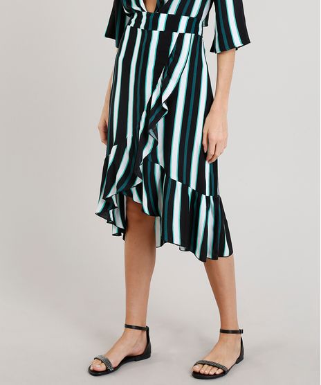 Saia-Midi-Feminina-Estampada-de-Listras-com-Babados-Preta-9234735-Preto_1