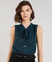 Regata-Feminina-Estampada-de-Folhagem-com-Gola-Laco-Verde-9109063-Verde_1