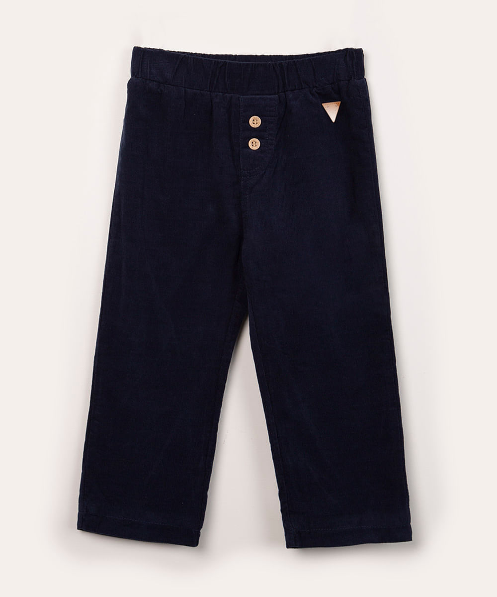 calça infantil de veludo botões azul marinho