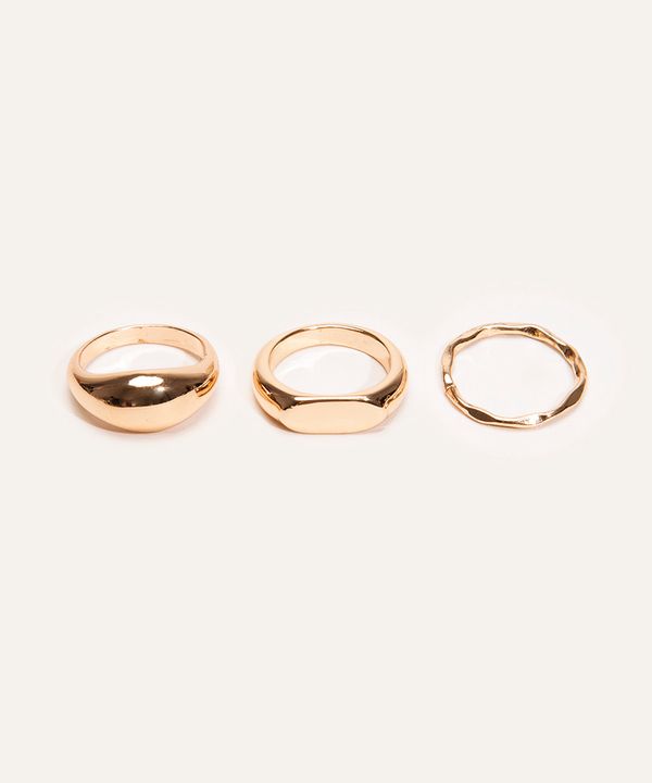 kit de 3 anéis lisos dourado M