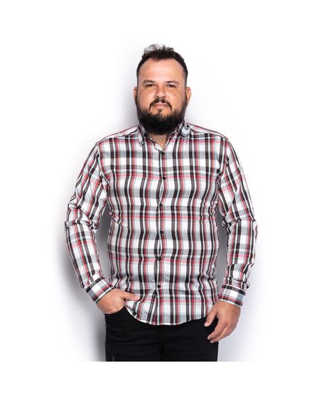 camisa masculina plus size algodão xadrez manga longa casual teodoro  camisaria azul - C&A