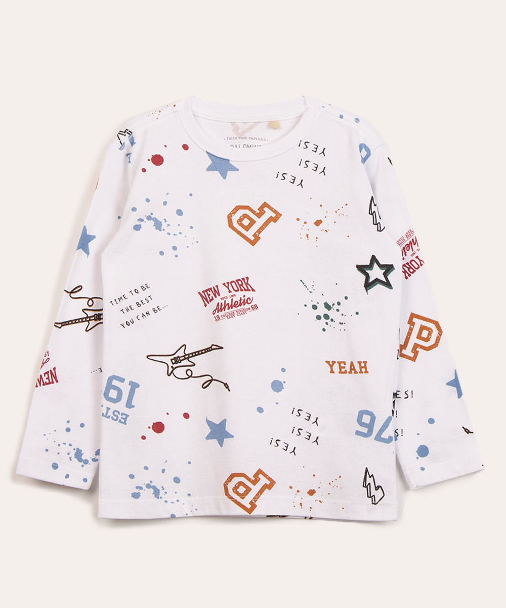 camiseta infantil manga longa estampada off white