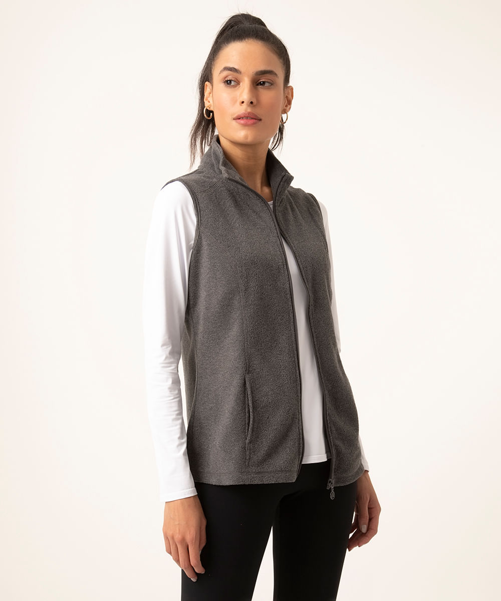 colete de fleece esportivo ace cinza mescla