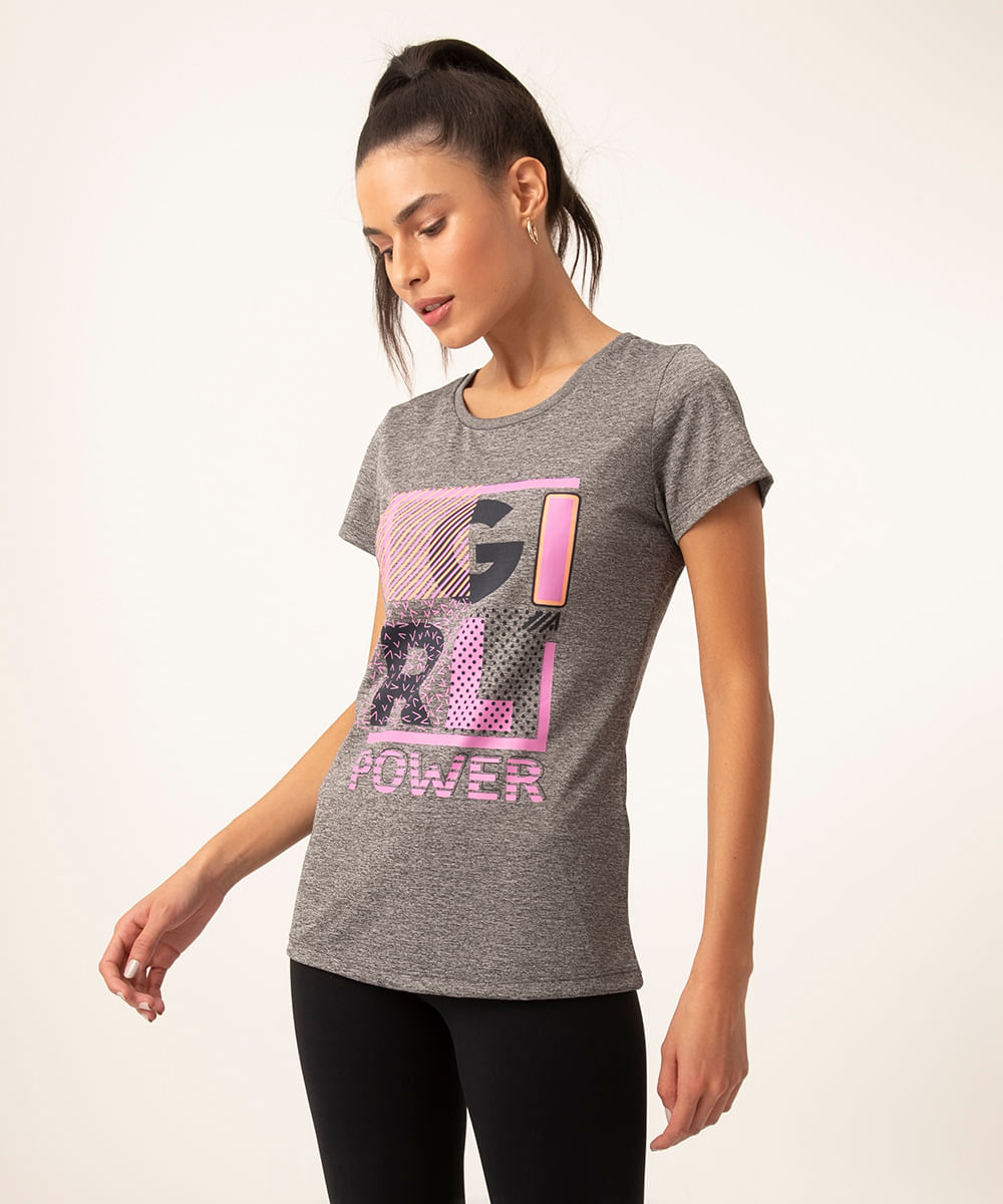 camiseta manga curta girl power esportiva ace cinza