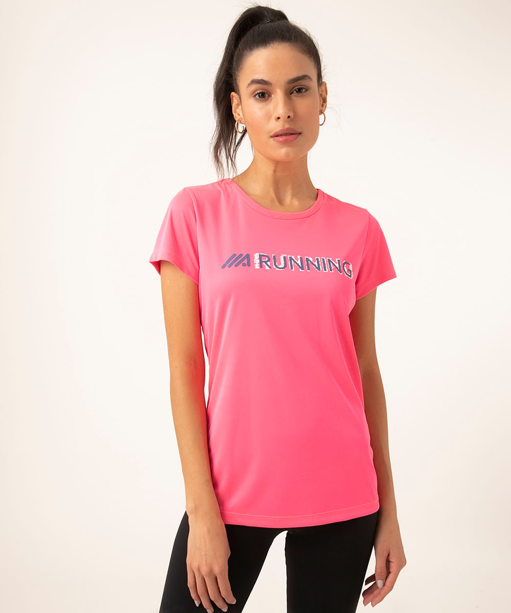 camiseta manga curta running esportiva ace rosa