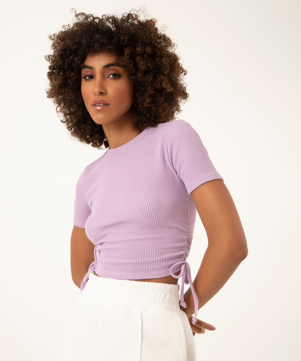 blusa de malha amarração lateral lilás