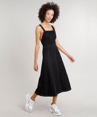 Vestido-Midi-Feminino-Cavado-com-Pesponto-Preto-9378349-Preto_1