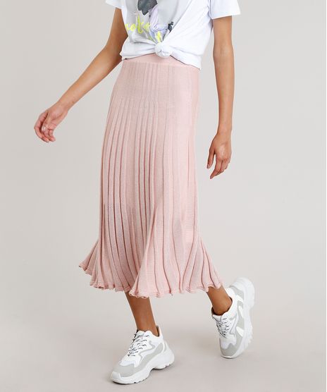 Saia-Midi-Feminina-em-Tricot-Plissado-com-Lurex-Rose-9264230-Rose_1