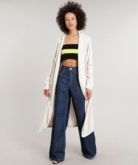 Casaco Trench Coat Feminino Mindset Longo Bege Claro Menor preço em Casaco Trench Coat Feminino Mindset Longo Bege Claro