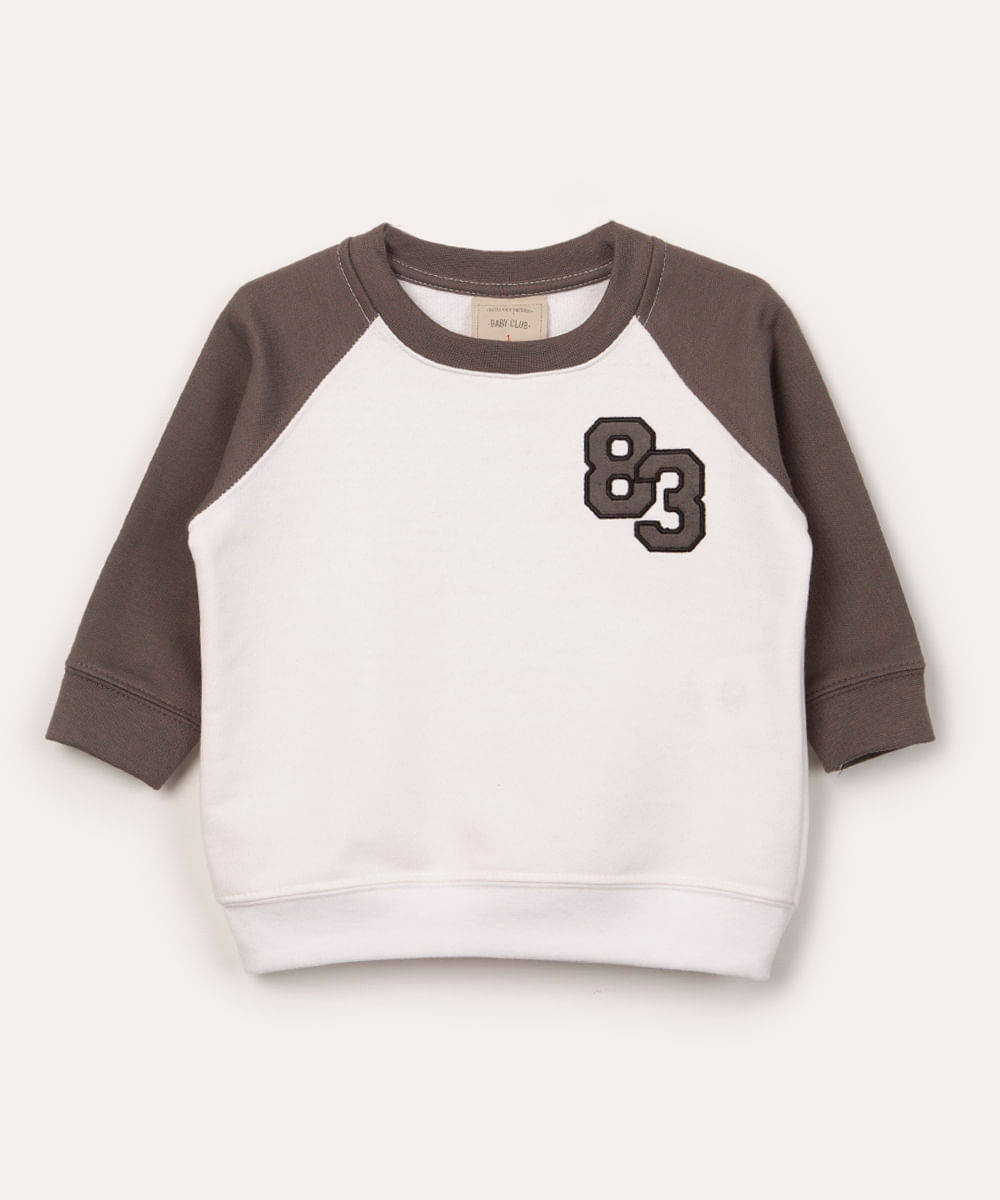 blusão infantil de moletom raglan estampa college off white