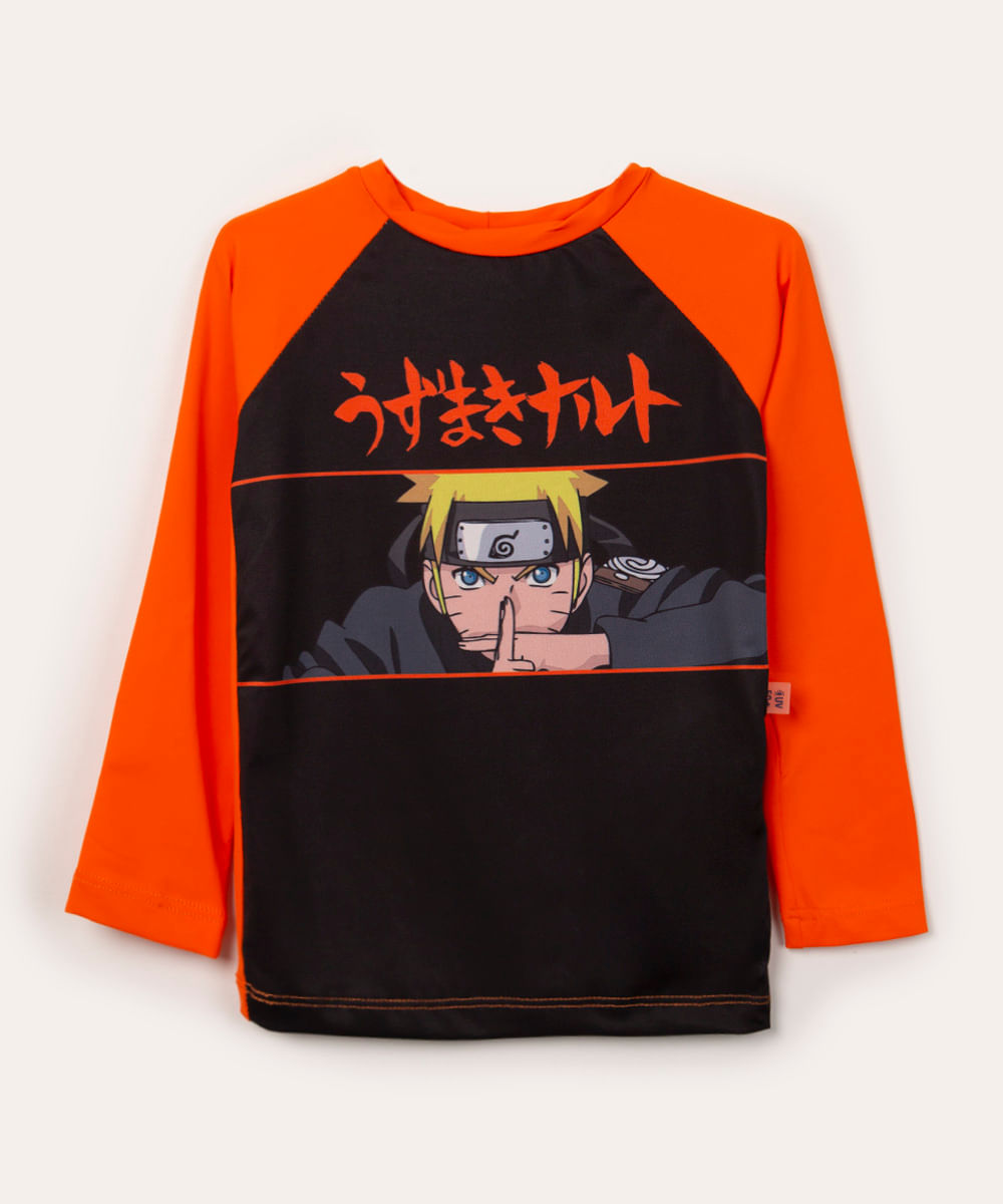 camiseta raglan juvenil naruto com proteção uv50+ preta