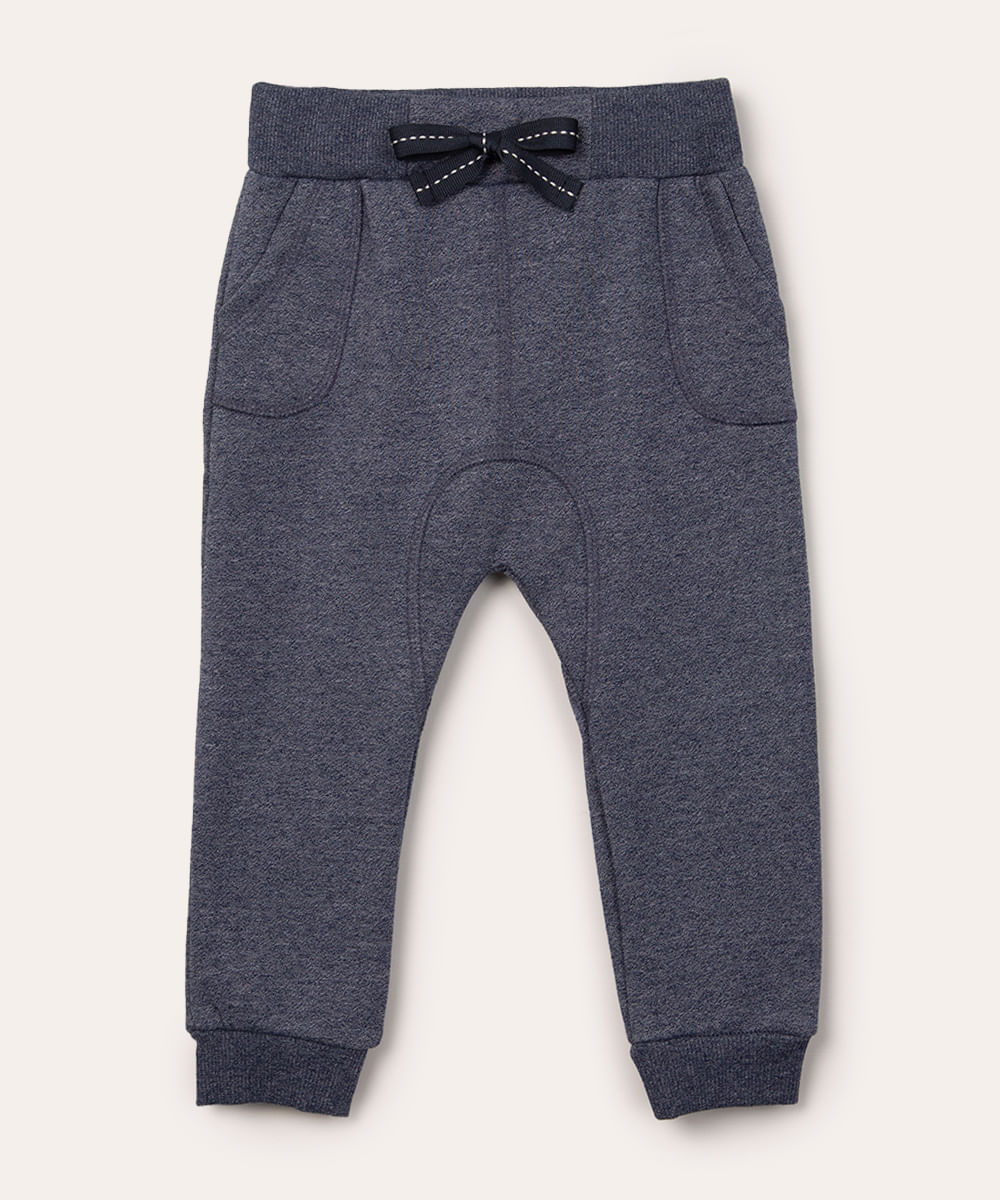 calça infantil de moletom com cordão azul marinho