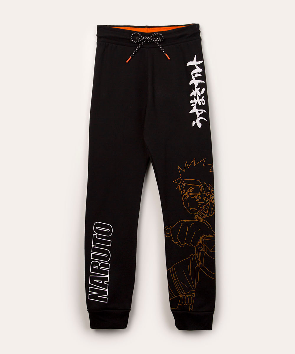 calça jogger juvenil de moletom naruto preta