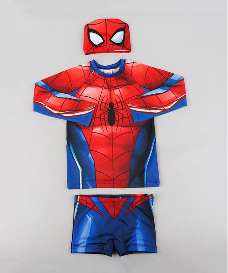 Conjunto-de-Camiseta-de-Praia-Infantil-Homem-Aranha---Sunga---Touca--com-Protecao-UV50--Azul-9231715-Azul_1