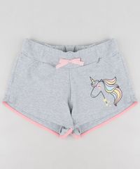 Short-Infantil-com-Estampa-de-Unicornio-e-Laco-Cinza-Mescla-9302692-Cinza_Mescla_1