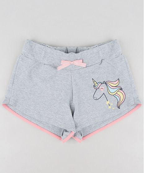 Short-Infantil-com-Estampa-de-Unicornio-e-Laco-Cinza-Mescla-9302692-Cinza_Mescla_1