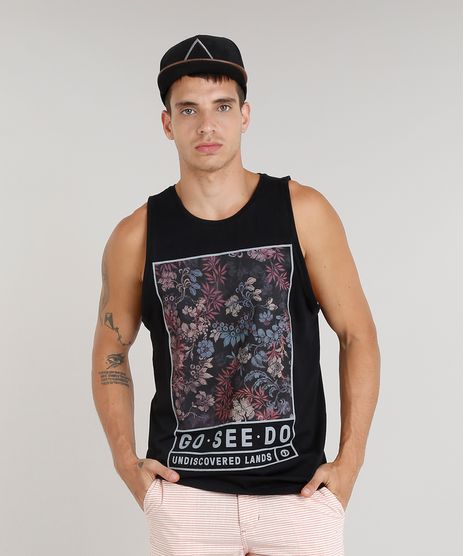 Regata-Masculina-com-Estampa-Floral-Gola-Careca-Preta-9298218-Preto_1