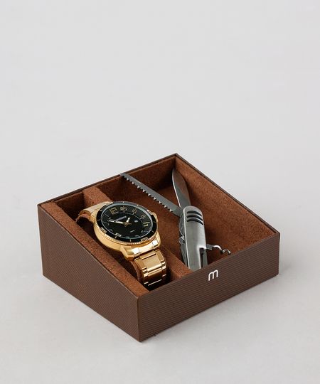 Kit-de-Relogio-Analogico-Mondaine-Masculino---Canivete---53667GPMVDS1K-Dourado-9354962-Dourado_1