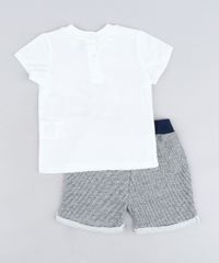 Conjunto-Infantil-de-Camiseta--Funtastic--Manga-Curta-Off-White---Bermuda-Listrada-em-Moletom-Cinza-Mescla-Escuro-9118890-Cinza_Mescla_Escuro_2