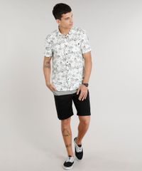 Camisa-Masculina-Estampada-de-Folhagens-com-Bolso-Manga-Curta-em-Linho-Branca-9334905-Branco_3
