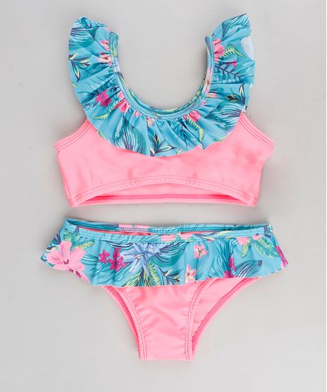 Biquini-Infantil-com-Estampa-Floral-e-Protecao-UV50--Rosa-Neon-9280960-Rosa_Neon_1