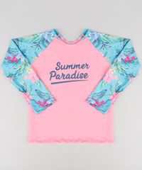 Blusa-de-Praia-Infantil-com-Estampa-Floral-Manga-Longa-com-Protecao-UV50--Rosa-Neon-9280962-Rosa_Neon_1