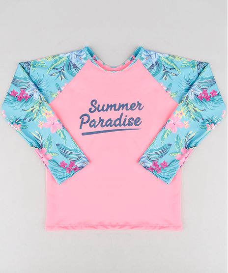 Blusa-de-Praia-Infantil-com-Estampa-Floral-Manga-Longa-com-Protecao-UV50--Rosa-Neon-9280962-Rosa_Neon_1