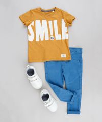 Camiseta-Infantil--Smile--com-Pelo-Manga-Curta-Gola-Careca-Mostarda-9302525-Mostarda_3