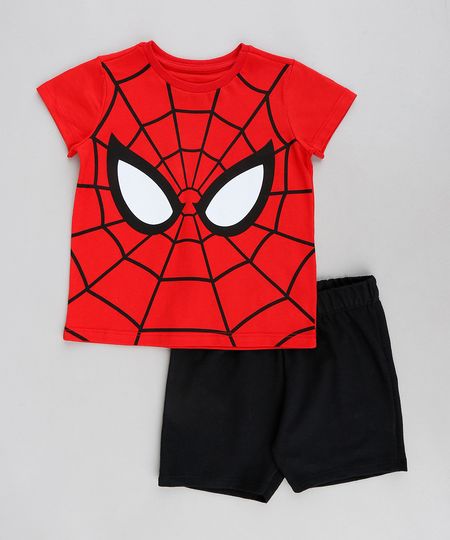Conjunto Infantil Homem Aranha de Camiseta Manga Curta Vermelha + Bermuda em Moletom Preto Menor preço em Conjunto Infantil Homem Aranha de Camiseta Manga Curta Vermelha + Bermuda em Moletom Preto