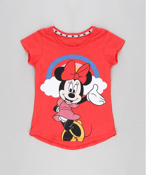 Blusa-Infantil-Minnie-com-Glitter-Manga-Curta-Decote-Redondo-Coral-9300982-Coral_1