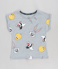 Blusa-Infantil-Looney-Tunes-Manga-Curta-Decote-Redondo-Cinza-Mescla-9301009-Cinza_Mescla_1