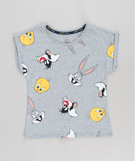 Blusa-Infantil-Looney-Tunes-Manga-Curta-Decote-Redondo-Cinza-Mescla-9301009-Cinza_Mescla_1