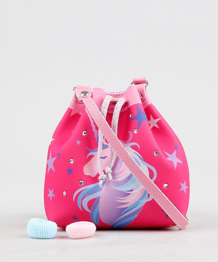 Bolsa-Infantil-Estampada-de-Unicornio---Elasticos-de-Cabelo-Pink-9239122-Pink_1
