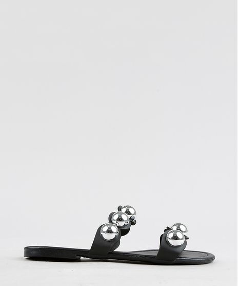 Rasteira-Feminina-com-Bolas-Metalizadas-Preta-9269517-Preto_1