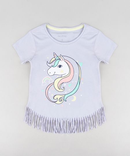 Blusa-Infantil-com-Unicornio-e-Franjas-Manga-Curta-Decote-Redondo-Lilas-9297990-Lilas_1