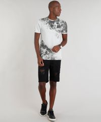 Camiseta-Masculina-Slim-Fit-com-Estampa-de-Flores-Manga-Curta-Gola-Careca-Cinza-Mescla-Claro-9310125-Cinza_Mescla_Claro_3