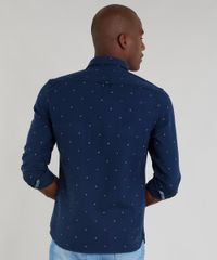 Camisa-Masculina-Slim-Estampada-Mini-Print-de-Folhas-com-Bolso-Manga-Longa-Azul-Marinho-9100384-Azul_Marinho_2