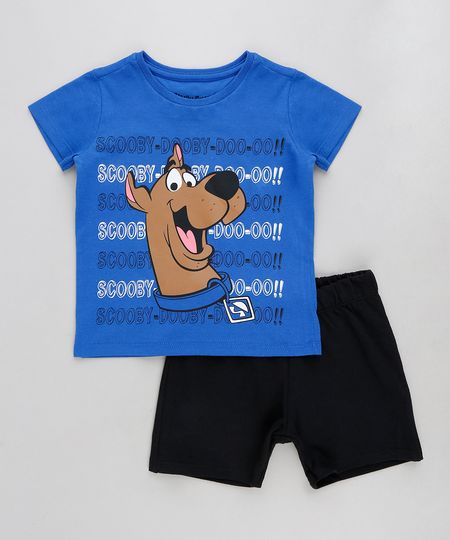 Conjunto-Infantil-Scooby-Doo-de-Camiseta-Manga-Curta-Azul-Royal---Bermuda-em-Moletom-Preta-9293798-Preto_1