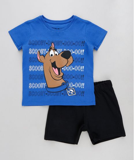Conjunto-Infantil-Scooby-Doo-de-Camiseta-Manga-Curta-Azul-Royal---Bermuda-em-Moletom-Preta-9293798-Preto_1