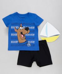 Conjunto-Infantil-Scooby-Doo-de-Camiseta-Manga-Curta-Azul-Royal---Bermuda-em-Moletom-Preta-9293798-Preto_2