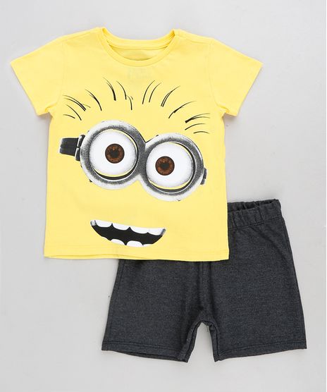 Conjunto-Infantil-Minions-de-Camiseta-Manga-Curta-Amarela---Bermuda-em-Moletom-Cinza-Mescla-Escuro-9293656-Cinza_Mescla_Escuro_1