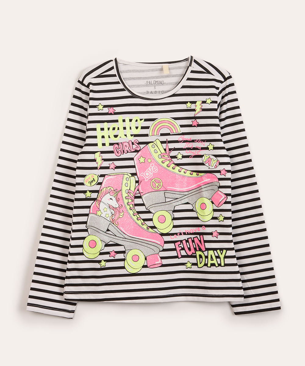 blusa infantil manga longa listrada patins preta