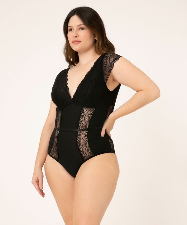 body com renda manga curta sem bojo preto 48