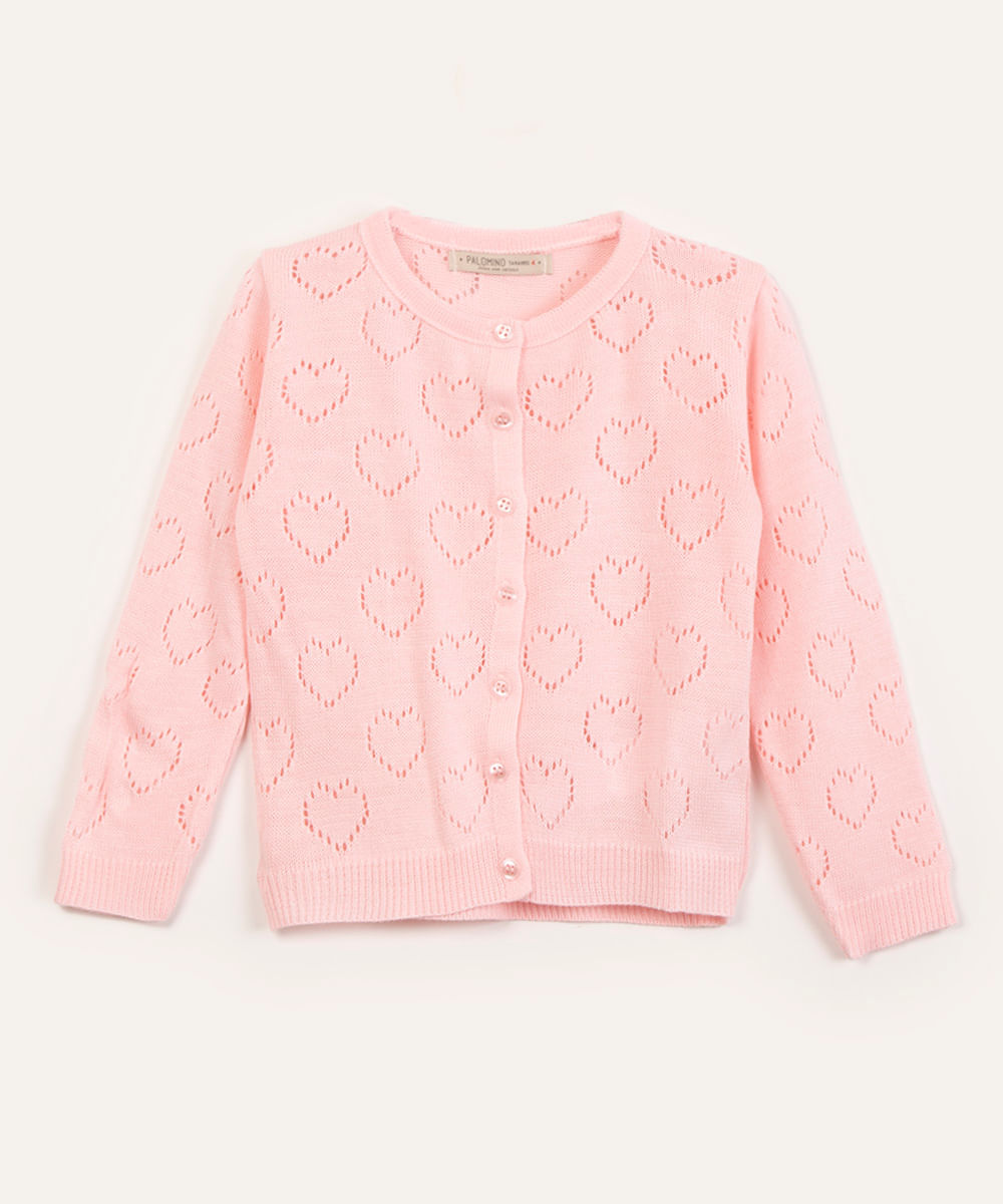 cardigan infantil de tricô corações rosa