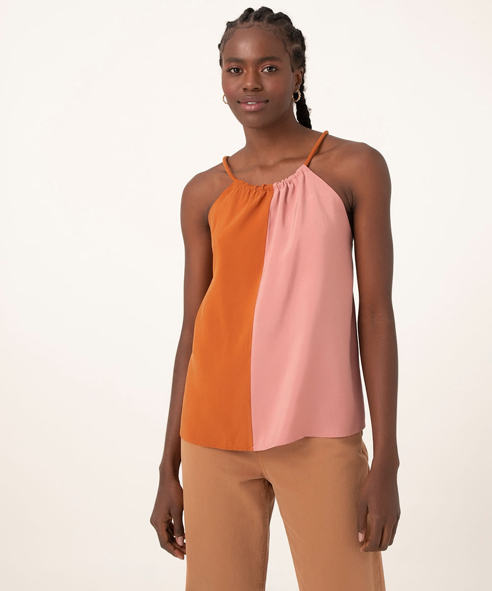 regata halter neck bicolor rosa