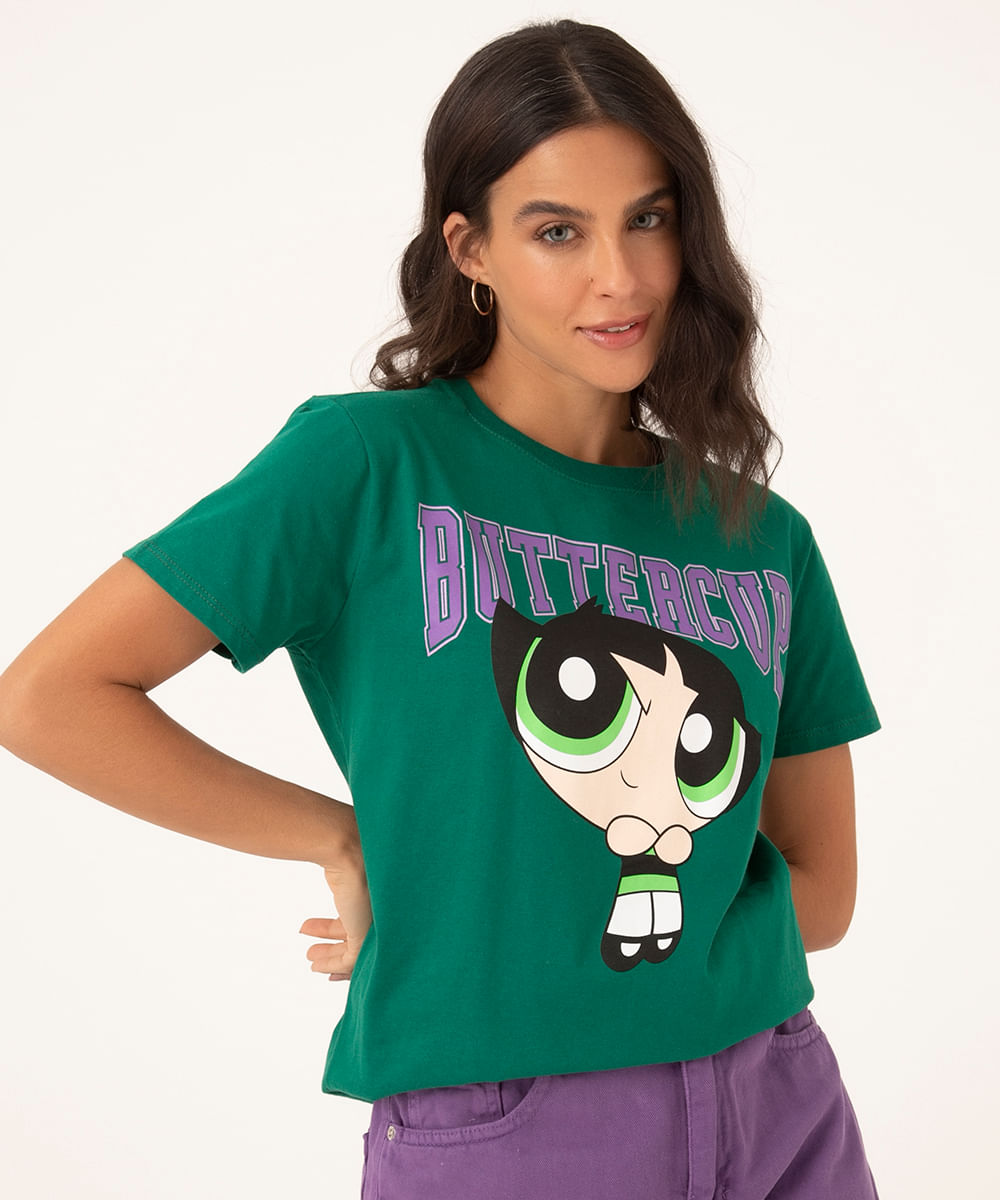 camiseta de algodão manga curta docinho verde escuro